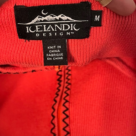 Icelandic Design M Coral Pink Red Floral Embroidered Sequin Full Zip Cardigan - Picture 11 of 13